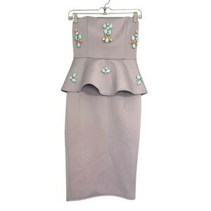 ASOS Embellished Peplum Strapless Midi Scuba‎ Dress Womens Size 4 Bodycon Party
